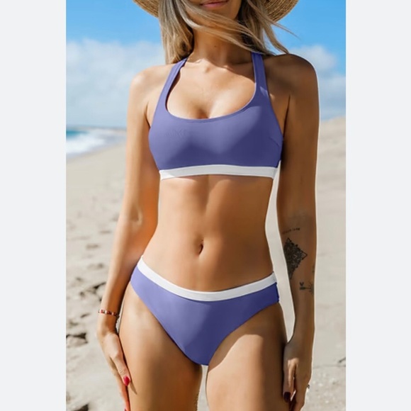 Cupshe Roaming River Sporty Back Bralette & Banded Hipster Bikini Set Size  M/L - Picture 2 of 16